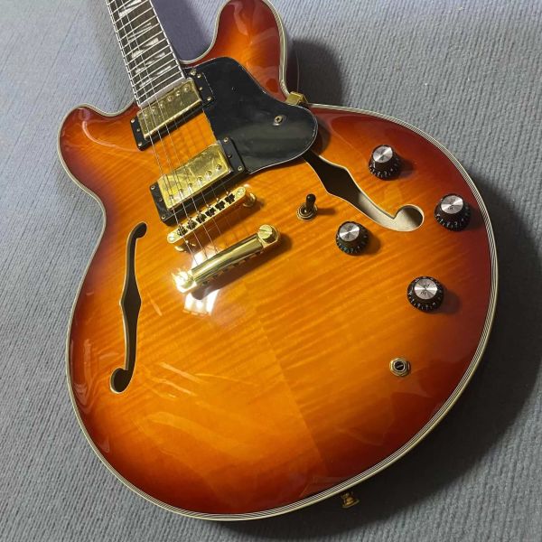 Custom Gibson Style ES Supreme Bourbon Burst Semi Hollow Body Jazz Electric Guitar