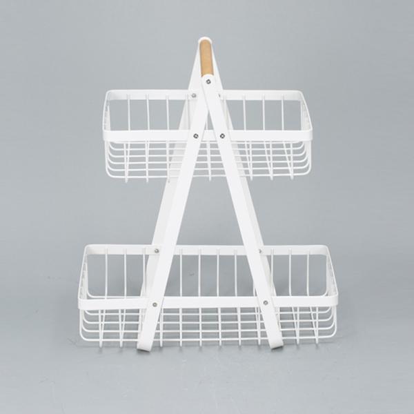 Countertop Wood Handle Iron 2 Tier Wire Fruit Basket For Kitchen Organization