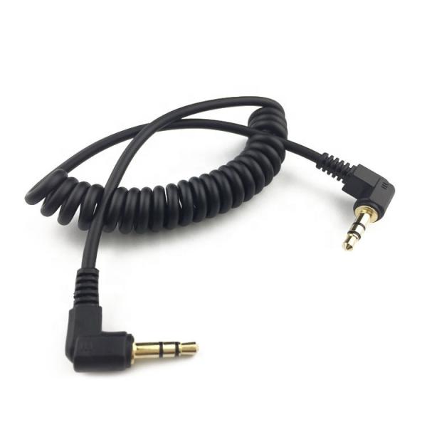 Coiled Spring Male To Male 90 Degree Right Angle 3.5mm Jack to 3.5mm Jack TRS Stereo Audio Cable