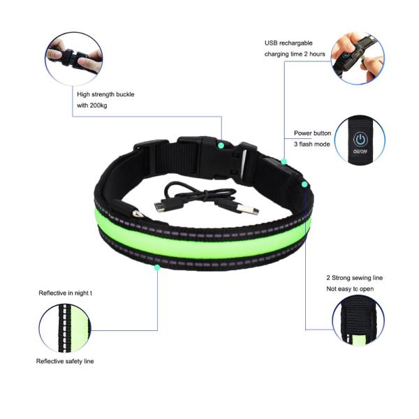 Custom USB LED Dog Collar Nylon Print Adjustable Reflective Rechargeable Waterproof