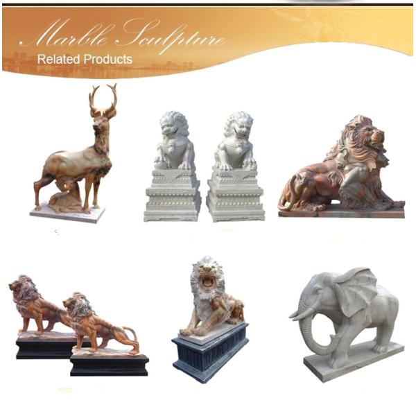 White Garden Cast Iron Decor Carved Stone Pair Animals Lion Polished Finishing