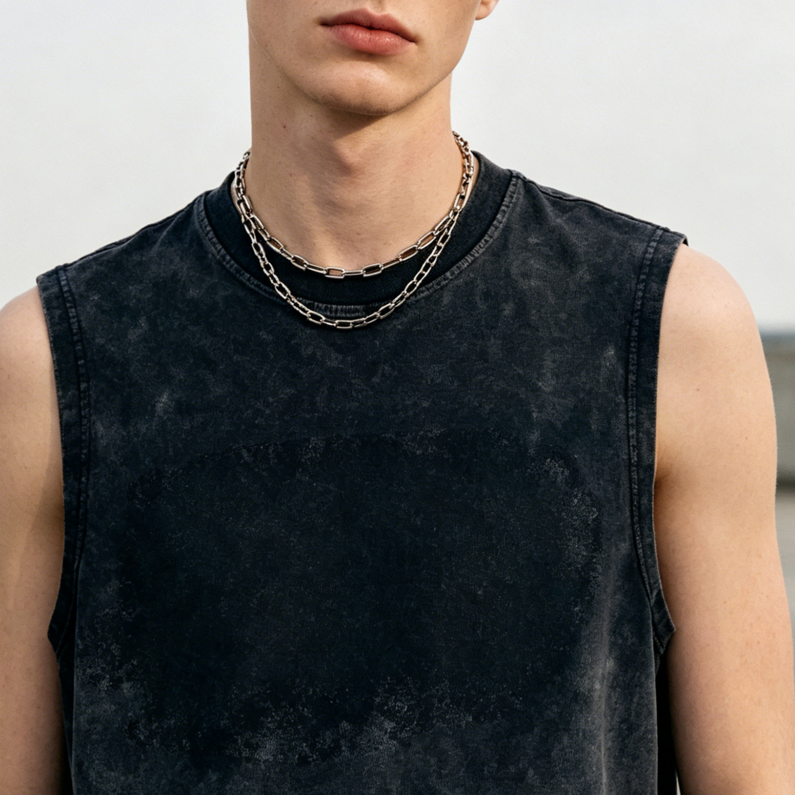 Wide Shoulder Mens Sleeveless T Shirt Crew Neck Cotton Sleeveless Tank Tops