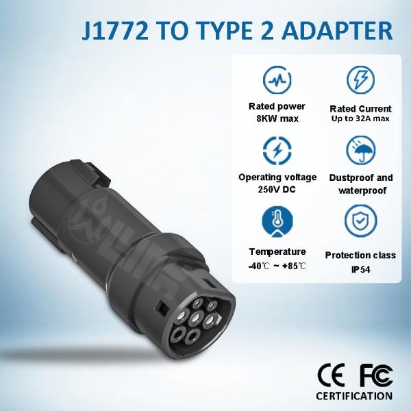 J1772 to Type 2 Adapter 32A Type 2 J1772 Charger Adaptor for Chinese Version Electric Car with Type 2  Charging Socket