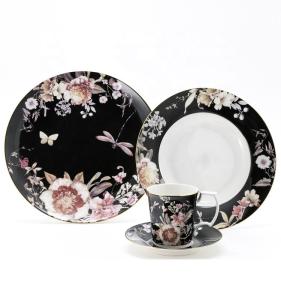 9 Inch Customized Dinnerware Set Porcelain Gold Rim Ceramic Dinner Plates Sets