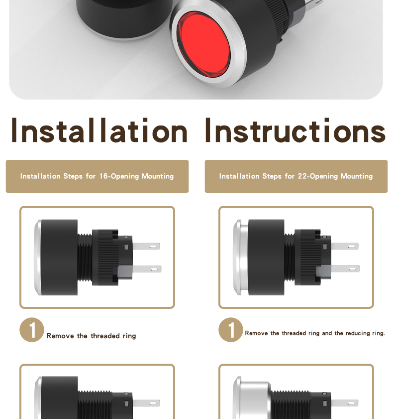 16mm 22mm LA22Y Plastic Indicator Light, 2-Pin, Red, Yellow, Blue, White, Green, Waterproof Round Power Signal Light
