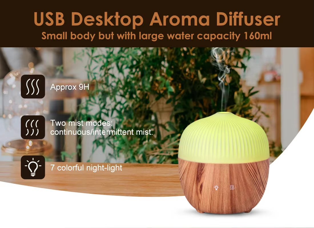 USB Wood Grain Aroma Essential Oil Diffuser Seven Color Change Air Humidifier