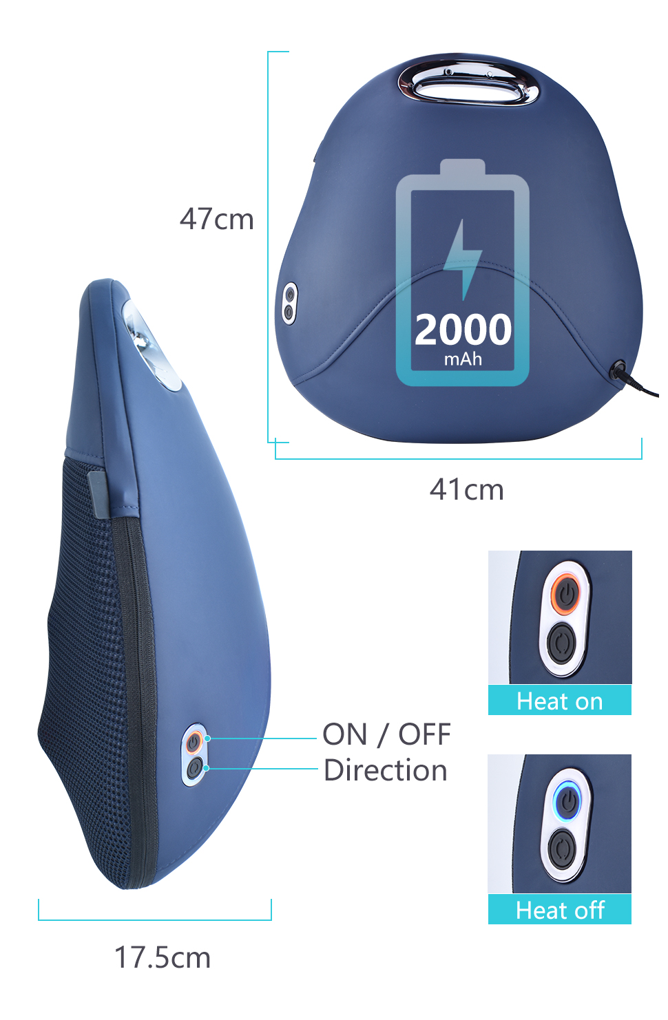 Wireless Remote Control Massage Pillow for Waist Application with 1 Year Warranty