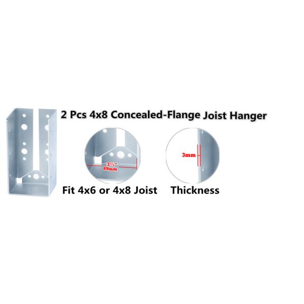 4x8 Concealed Flange Joist Hangers Thickness 3mm 11 Gauge Steel For 4x8 Post