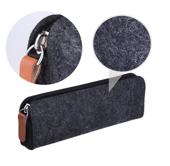 Dark Gray Felt Zipper Pencil Bag For Middle Schoolers Multi Use High Strength