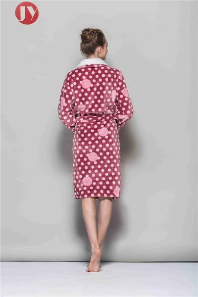 Factory Manufacture Wholesale Soft Dot Printed Flannel Fleece Women Full-Length Plush Bathrobe