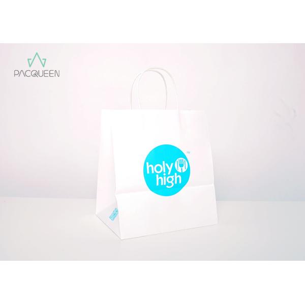 White Paper Handled Takeaway Paper Bags Logo Printing For Daily Products