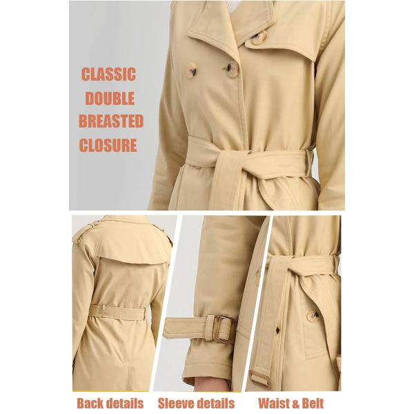 OEM Women'S Classic Double Breasted Mid - Long Cotton Coat With Belt S-3XL