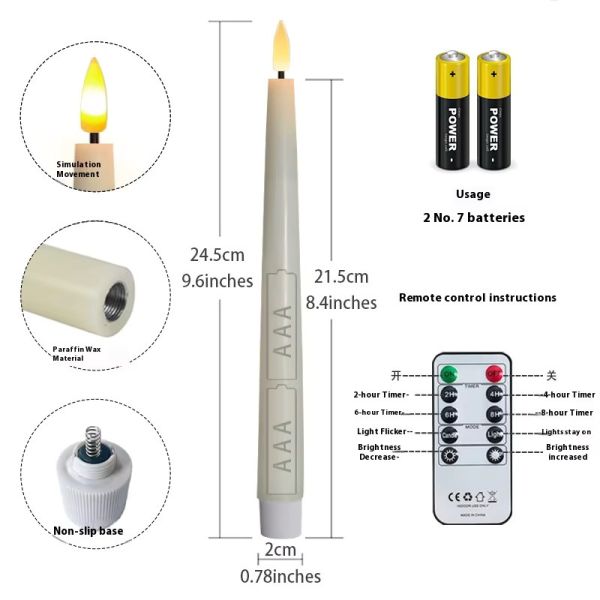 Remote Control Set Of 2 Candles White Real Wax Flameless Flickering Candles With Moving Flame