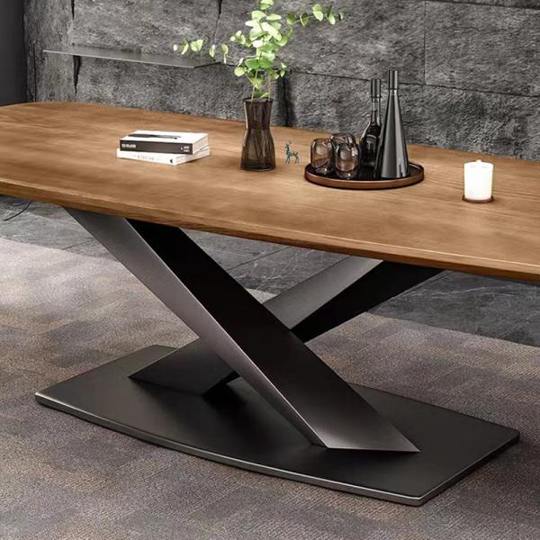 Luxury X  Cross Industrial Solid Wood Dining Table With Metal Base Grain Pattern