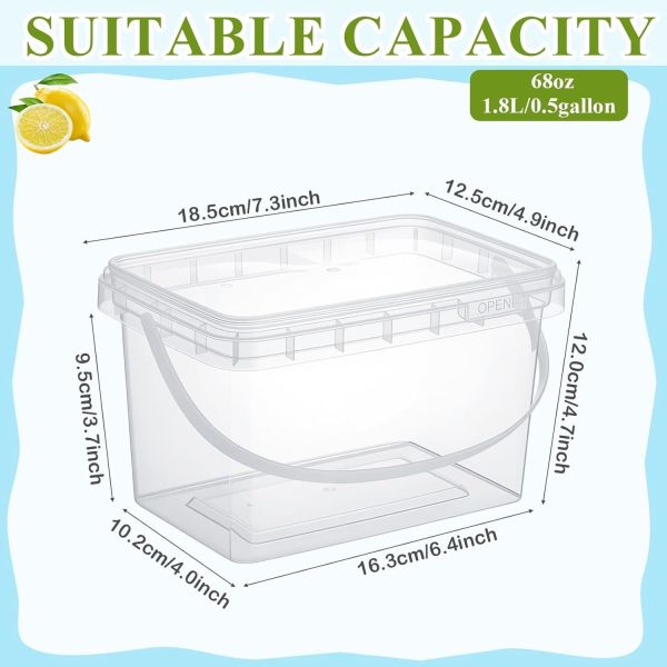 Oz Clear Plastic Food Buckets Ice Cream Buckets With Lids And Handle, Reusable Square Deli Containers Freezer Microwave Safe For Kitchen Food Drinks Storage