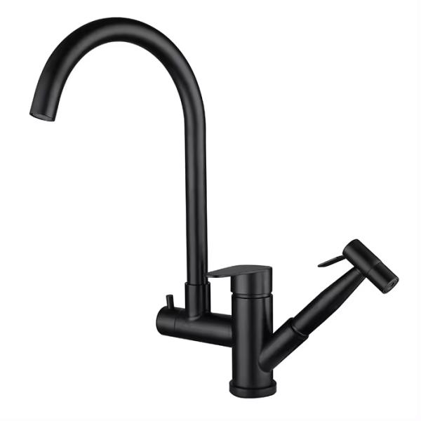 Contemporary Style Pull Out Kitchen Faucet with Hand Sprayer in Black Stainless Steel