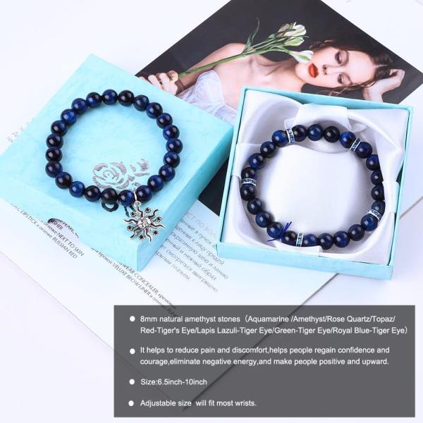 Эластичный круглый темно-синий 8 мм Тигровый глаз Драгоценный браслет Лечебная энергия Очарование Ювелирные изделия