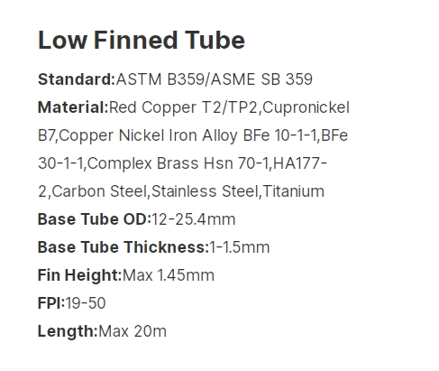 DELLOK Фабричная продажа Высококачественная трубка с низкими крыльями Внутренняя канавка с однометаллом Медная трубка с низкими крыльями Поставщики Медная трубка с низкими крыльями