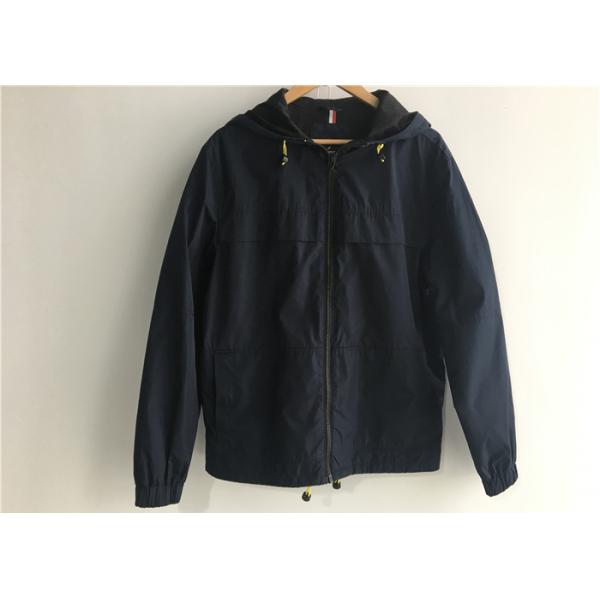 Hooded Men'S Lightweight Polyester Jackets Elasticated Cagoule Navy Winderbreaker