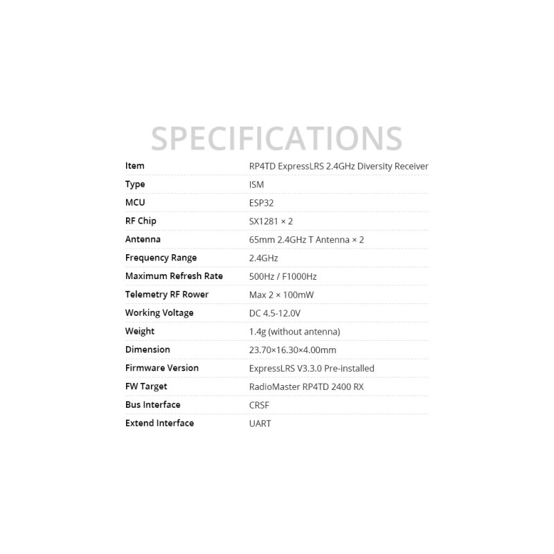 Wholesale Price Radiomaster Rp4td Dual-channel Expresslrs 2.4ghz Nano Diversity Dual Tcxo Built In Wifi