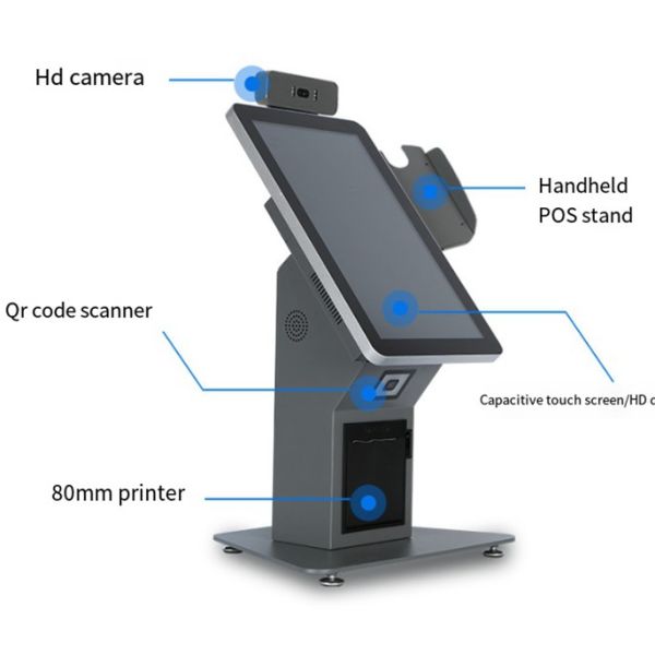 21.5 Inch Self Ordering Kiosk with Multi-language Support and Metal Case Toughened Glass Panel