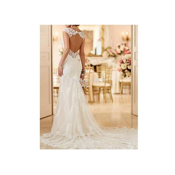 Backless Ivory Mermaid Wedding Gown With Lace Long Fishtail Size S M L