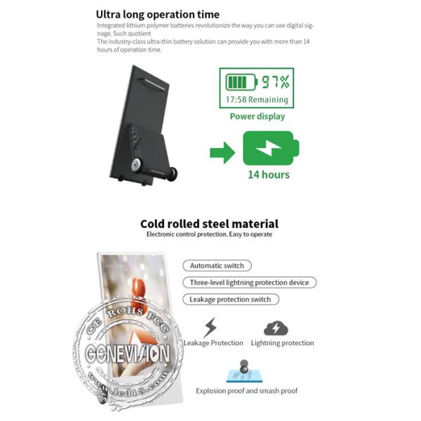 Движимость батареи 43 дюймов встроенная катит на открытом воздухе тотема для торгового центра