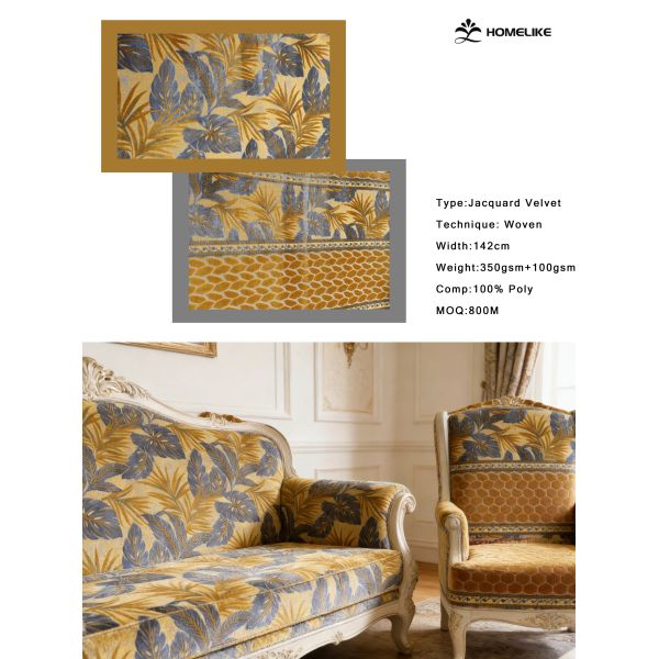 100% Polyester Luxury Tropical Leaf Jacquard Velvet For Sofa