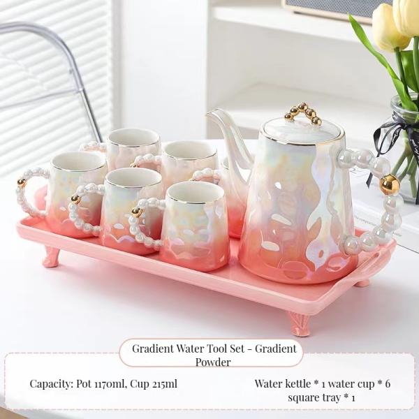 1300ml Volume Pink Pearl Shell Ceramic Coffee Mug and Saucer Set with Modern Chic Design