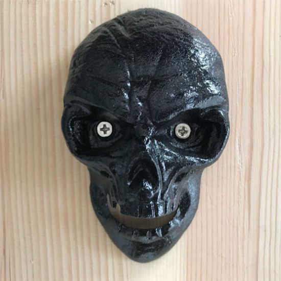 Cool Innovative Cast Iron Skull Head Wall-mounted Bar Beer Bottle Opener, White Blue and Black Color, Engrave Logo