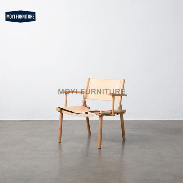 Saddle Leather Nordic Designer Dining Chair Light Luxury Simple White Ash Wood Imported Armchair for Restaurant Meetings