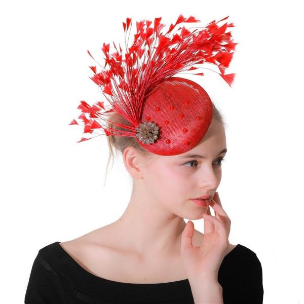 Christoration Party Decoration Sinamay Fascinator adorned with Dyed Chicken Feather