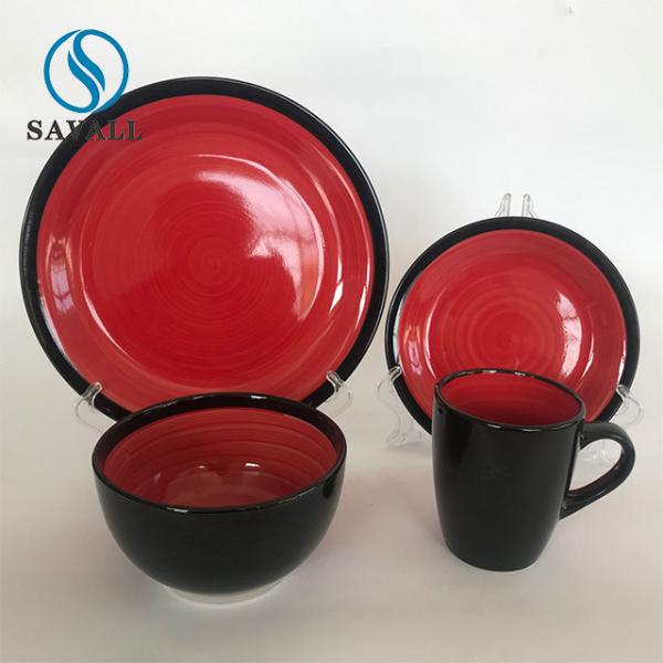 Food & Beverage Hotel Ceramic Scandinavian Dinnerware Set Black And Red