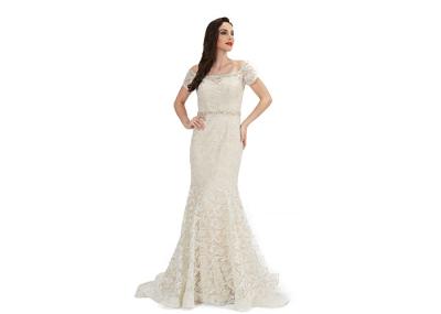 Embroidery Lace Off The Shoulder Short Sleeve Long Evening Gowns / Mermaid Prom Dresses