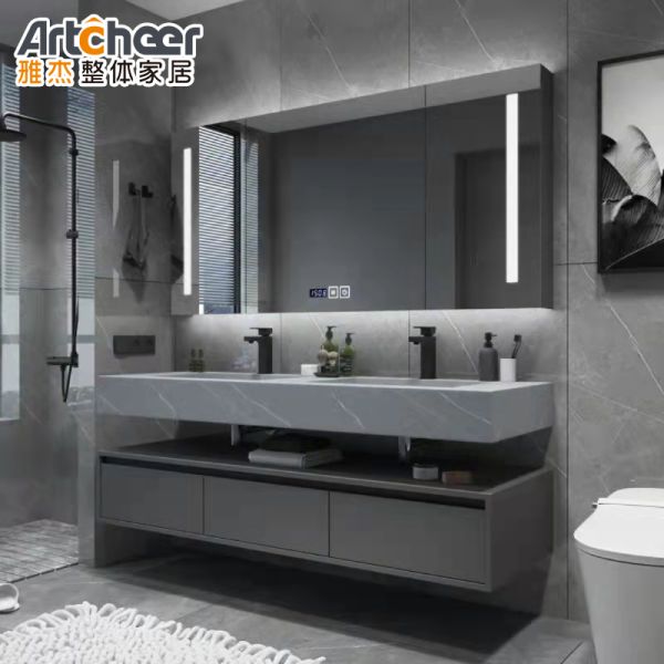 Modern Design Wall Mounted Bathroom Vanity with Stone Table Top Vanity Combo