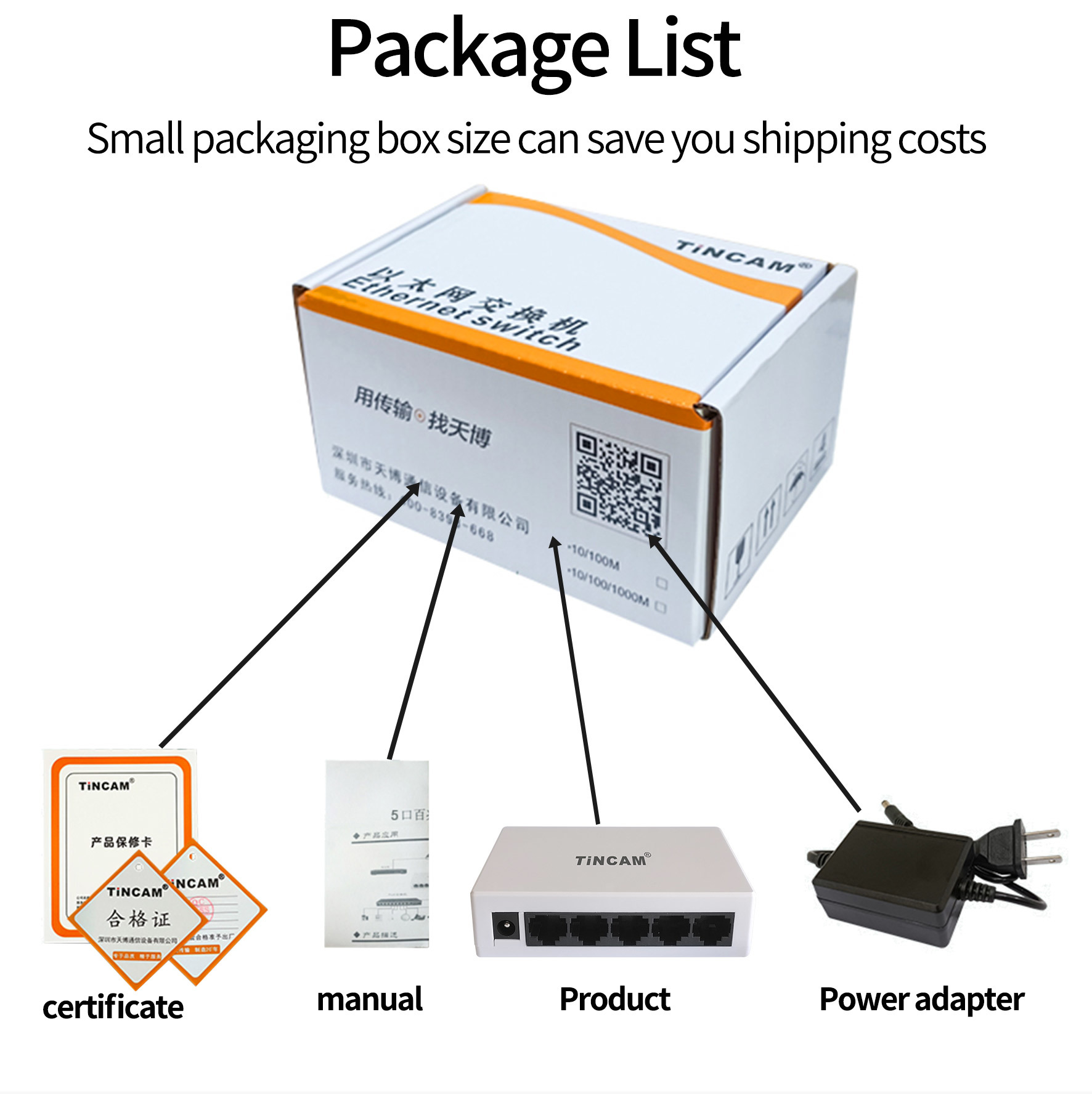 5-Port Gigabit Ethernet Switch Unmanaged Plug & Play Network Switch 10/100/1000Mbps RJ45 Desktop Plastic Housing External 5V Power Adapter TBC-S5005ES