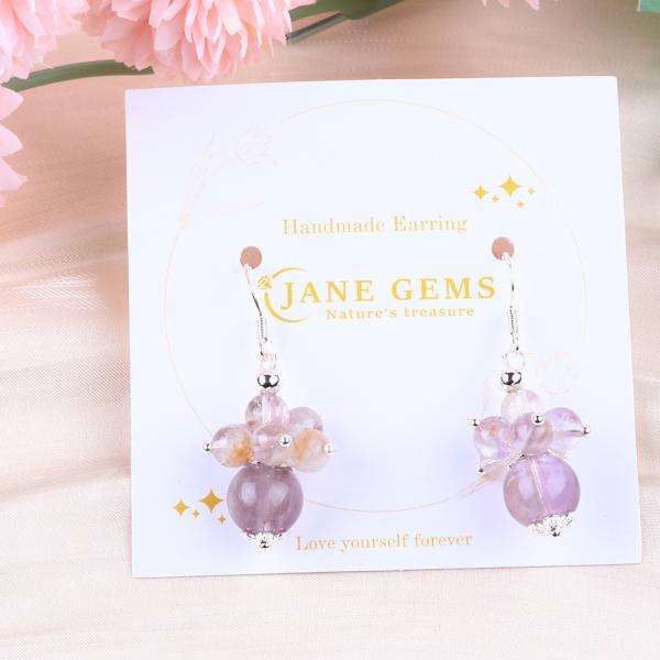 Природный каменный серьг 8 мм 10 мм Лечебный лавандовый азезутилитовый кристаллический кружевный кружевный цветочный серьг