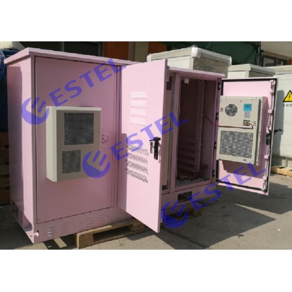IP55 Triple Bay Racking Outdoor Telecom Enclosure / Pink Color Three Doors Air Conditioner Cooling Cabinet