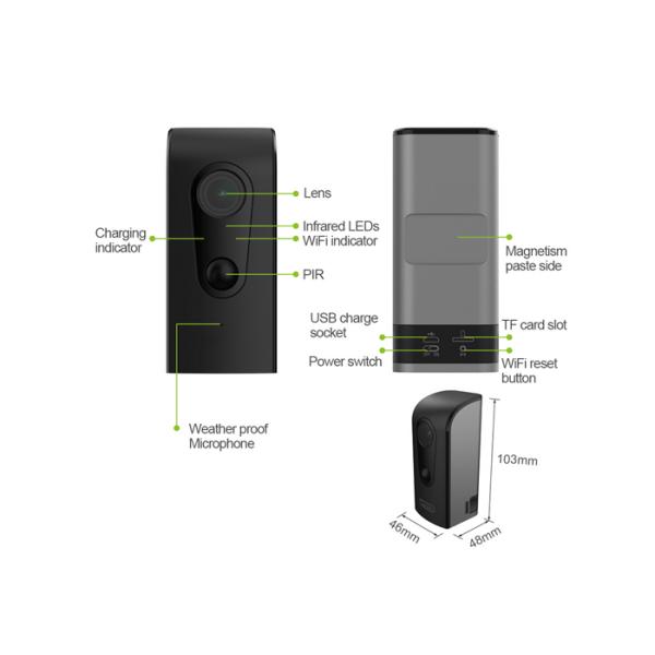 Outdoor Wire-free wifi Camera HD With Night Vision And Motion Alert Push Black Waterproof Home Security Camera