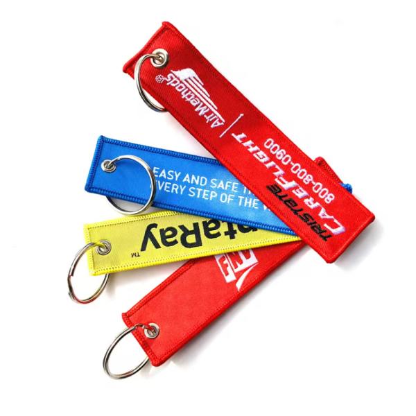 Personalised Name Embroidered Keyring Woven Fabric Strap Damask Material