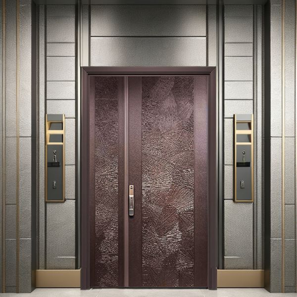 9cm Thick Customized Steel Front Entry Doors Simulation Copper Paint Manual Opening