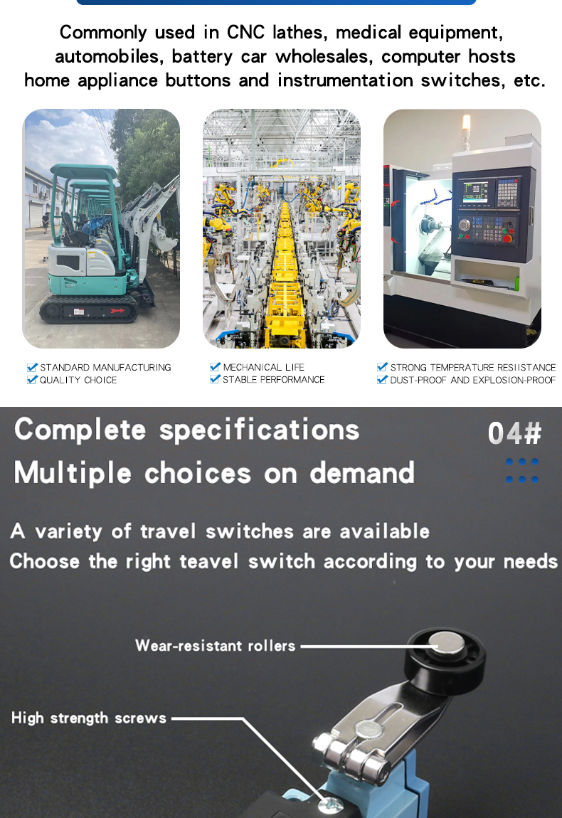 Yizhi TZ-8104/8108 Travel Switch Micro Miniature Industrial Waterproof Self-Reset Limit Switch IP65 220V 1NO1NC IK09 Touch Flame