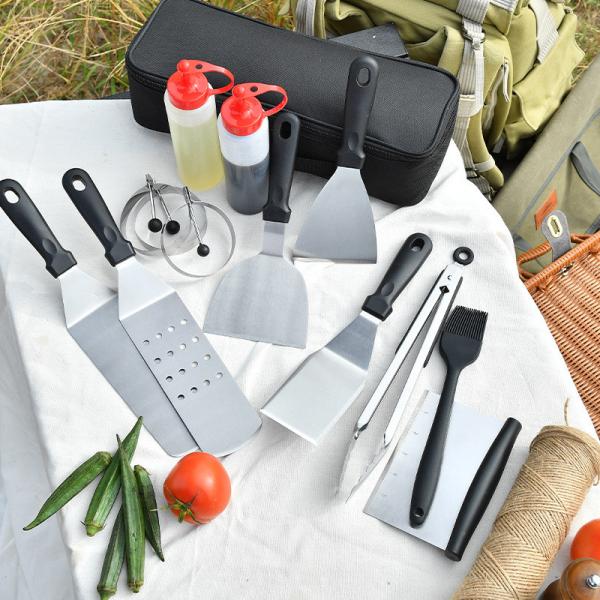 RosH Camping Stainless Steel Grill Kit Kitchen Barbecue Utensil Set