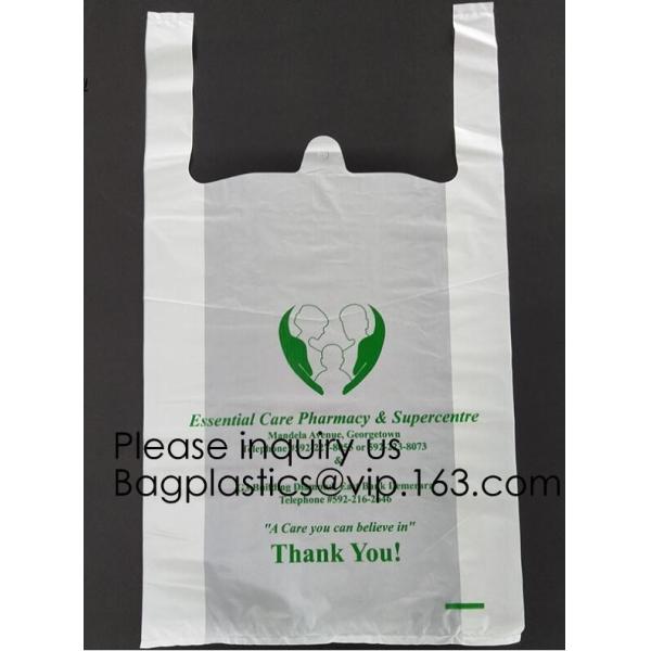 Supermarket Bio-Degradable Compostable T Shirt Bags Thank You Tote Perfect For Business. Best Bulk, Heavy Duty