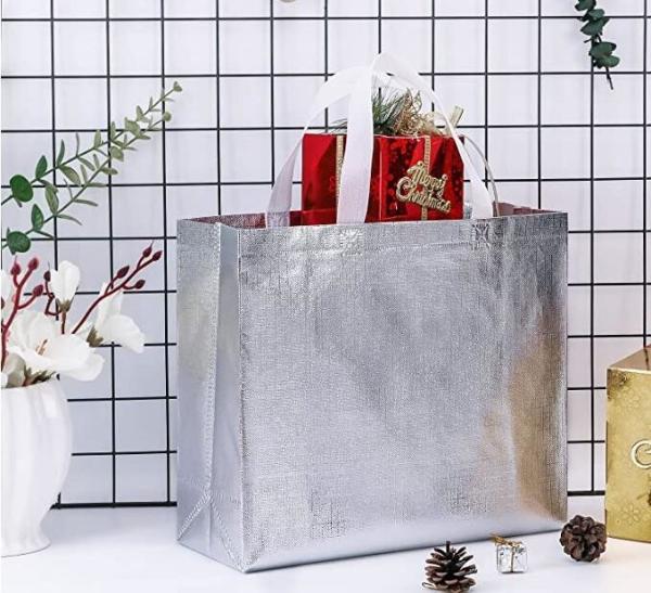 Silvery Bags, Golden bags, Handle bags, Durable Reusable Medium Non-woven Gift Bag Set Of 5,Shopping Bag,Promotional Bag