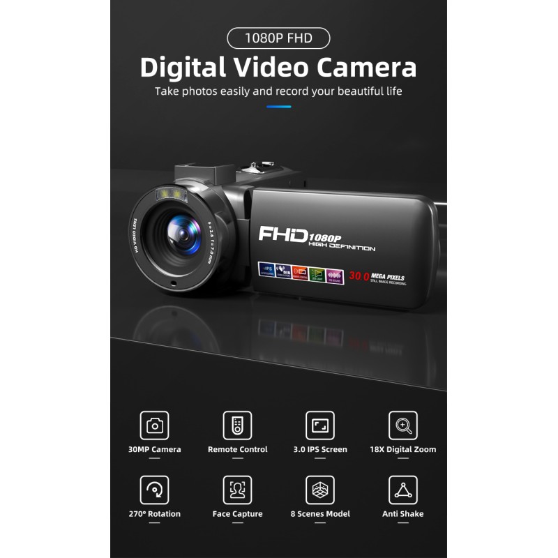 Hot Sale 1080P Handy HD Camcorder Video Cameras 18X Digital Zoom DV With Face Capture&Anti Shake&Beauty Face Vlog Cameras