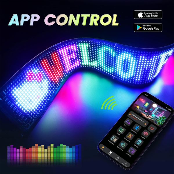 Scrolling Huge Bright Advertising LED Signs, 23.4''x4.7'' Flexible Custom USB 5V Bluetooth APP Control Text Pattern Animation Programmble LED Sign for Car Store Home Office Bar Hotel and school