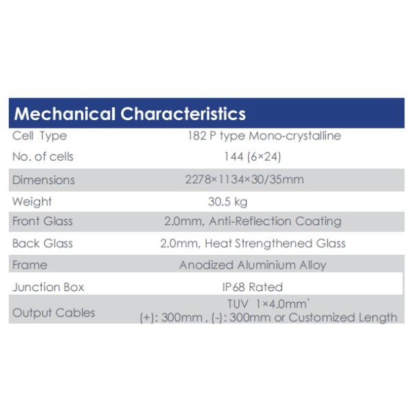 144cells 182 P- Type Mono Pv Module Bifacial 540-560Watt  30.5kg Anodized Aluminum Alloy Frame