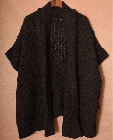 100% Acrylic Ladies Short Sleeve Cardigan Black Loose Summer Cardigans For Women
