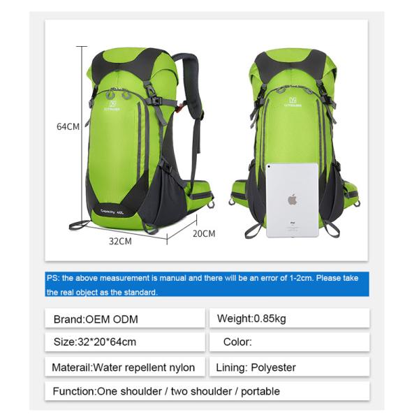 64cm Green Waterproof Hiking Backpack Women'S Lightweight Travel Backpack  40L